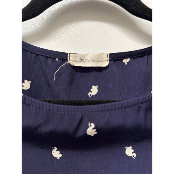 Everly Elephant print Navy blouse work suiting size S - Picture 3 of 4